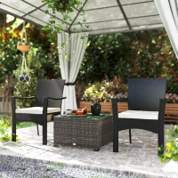 Outsunny 62 x 62cm Glass-Top Rattan Side Table - Dark Grey(m-9)