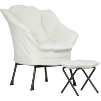 HOMCOM Sillón de Salón con Otomana Sillón de Relax con Bolsillos Laterales y Patas de Acero para Sala de Estar Dormitorio Crema(m-1)