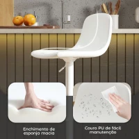 HOMCOM 2 Bancos de Bar Reguláveis em Altura 84-104 cm com Encosto e Apoio para os Pés Estofadas em PU Giratórias em 360° Branco(m-6)