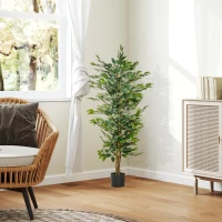 HOMCOM Plantă Ficus Falsă, Plantă Înaltă de 150cm, Plantă Artificială Decorativă pentru Interior și Exterior, Ø17x14.5 cm, Verde(m-4)