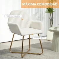 HOMCOM Sillón de Salón Tapizado en Terciopelo con Asiento Acolchado Base Metálica Cruzada Crema(m-4)