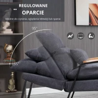 HOMCOM Fotel z otomaną, fotel relaksacyjny z regulowanym oparciem, szary(m-4)