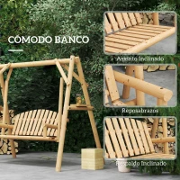 Outsunny Banco Columpio de Jardín de Madera de 2 Plazas con Bandejas Laterales Reposabrazos y Estructura en A Natural(m-7)