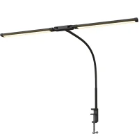 HOMCOM LED Desk Lamp with Clamp, Double Head Table Lamp with 3 Colour Modes & 10 Brightness Levels, Flexible Gooseneck Reading Desk Light with Timer and Memory Function for Study, Office, Work, Black(m-11)