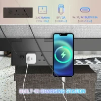 HOMCOM King Bed Frame with LED Lights and Charging Station, Metal Platform Bed Frame with Under Bed Storage, Black(m-5)