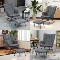 HOMCOM Silla Mecedora con Reposapiés Cojín Acolchado y Antivuelco Carga 130 kg 64x89x90 cm Gris(m-7)