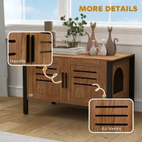 PawHut Cat Litter Box Enclosure with Tall Legs, Scratching Board, Double Doors, Ventilation Holes, 80 x 45 x 50 cm, Dark Brown(m-8)