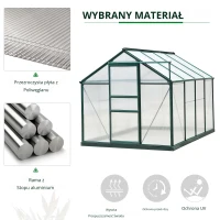 Outsunny Szklarnia, Treibhaus, z Oknem Dachowym, Drzwi Przesuwne, Transparentny, Poliwęglan+Aluminium, 190 x 252 x 201cm(m-5)