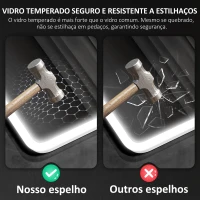 HOMCOM Espelho de Casa de Banho com Luz LED 70x50 cm Bluetooth 3 Cores de Luz Relógio Digital Função Antiembaciamento Função de Memória Prata(m-8)
