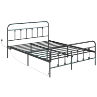 HOMCOM King Bed Frame with LED Lights and Charging Station, Metal Platform Bed Frame with Under Bed Storage, Black