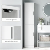 HOMCOM Mobile Colonna Bagno a 2 Armadietti con 6 Ripiani Regolabili, in Legno, 40x35x180 cm, Bianco(m-6)