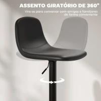 HOMCOM 2 Bancos de Bar Reguláveis em Altura 84-104 cm com Encosto e Apoio para os Pés Estofadas em PU Giratórias em 360° Preto(m-5)