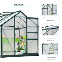 Outsunny Szklarnia, Treibhaus, z Oknem Dachowym, Drzwi Przesuwne, Transparentny, Poliwęglan+Aluminium, 190 x 252 x 201cm(m-4)