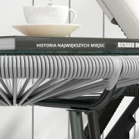 Outsunny Stolik boczny z rattanu, stolik bistro, stolik kawowy z blatem ze szkła, okrągły stolik ogrodowy, na taras, balkon, czarno-szary, 50 x 50 x 50 cm(m-8)