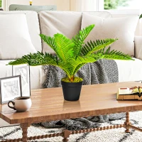 HOMCOM Kunstpflanze, Tropische Palme, inkl. Übertopf, 50 cm, Grün + Schwarz(m-7)