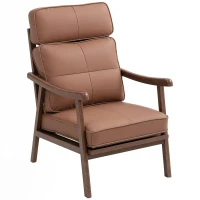 HOMCOM Sillón de Salón Tapizado en PU con Marco de Madera Cojines Acolchados Gruesos Marrón y Madera Nogal(m-11)