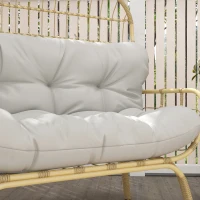 Outsunny Sofa ogrodowe 2-osobowe z podłokietnikami, z poduszką, sofa w stylu rattanowym, wytrzymała do 240 kg, do ogrodu, na balkon, jasnoszary(m-7)