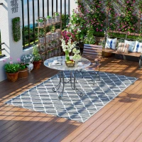 Outsunny Alfombra Exterior Reversible 182x274 cm de Plástico Impermeable para Terraza Patio Camping Playa Gris y Blanco(m-10)