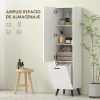 HOMCOM Armario Alto para Baño con Puertas y Estantes Cesto para Ropa Sucia en Espacios Reducidos 35x31,5x144 cm Blanco(m-4)