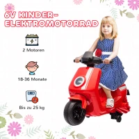 AIYAPLAY 6V Elektro-Motorrad für Kinder, mit Scheinwerfer und Musik, Vor- und Rückwärtsgang, Trainingsräder, 18-36 Monate, Rot(m-9)