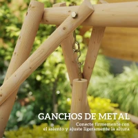 Outsunny Banco Columpio de Jardín de Madera de 2 Plazas con Bandejas Laterales Reposabrazos y Estructura en A Natural(m-9)
