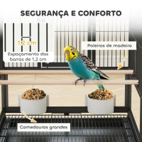 PawHut Gaiola para Pássaros com Rodas Painéis Acrílicos Comedouros Poleiros Prateleira Bandeja Amovível 48x46x83 cm Preto(m-5)
