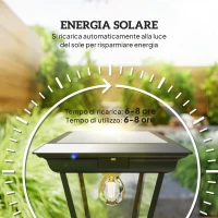 Outsunny Lampione da Giardino a Energia Solare con Sensore PIR, in Alluminio e Vetro, 26x24x220 cm, Nero(m-5)