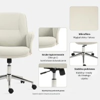 Vinsetto Fotel Biurowy, Regulowana Wysokość, Oddychająca Pokrywa, Funkcja Kołysania, do 120 kg, Kremowy(m-7)