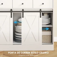 HOMCOM Armário de Cozinha com 2 Portas Corrediças 3 Gavetas Bancada para Micro-Ondas e Prateleiras Ajustáveis 93,5x40x180 cm Branco(m-7)