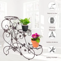Outsunny stojak na kwiaty 3-poziomowy kwietnik, stojak na rośliny, metal(m-4)
