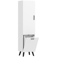 HOMCOM Armario Alto para Baño con Puertas y Estantes Cesto para Ropa Sucia en Espacios Reducidos 35x31,5x144 cm Blanco