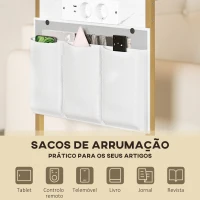 HOMCOM Mesa Auxiliar com Estação de Carga Mesa Lateral com 2 Entradas USB 1 Entrada USB-C e Bolsa Organizadora 25,5x40x71 cm Branco(m-6)