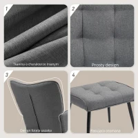 HOMCOM Fotel Bujany z Podnóżkiem, Komfortowy, do 130 kg, Wygląd Lnu, 64x89x90cm, Ciemnoszary(m-5)