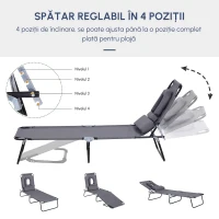 Outsunny Sezlong Relax Pliabil pentru plaja cu pernuta și deschidere pentru față în tesătură Oxford, Gri(m-6)