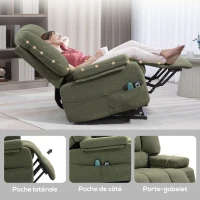 HOMCOM Fauteuil releveur relax électrique, fonction massage et chaleur, inclinaison réglable, repose-pied, télécommandes, vert(m-8)