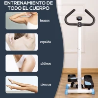 HOMCOM Máquina de Steps Mini Stepper para Fitness en Casa con Pantalla LCD y Pedales Antideslizantes 55x44x108cm Blanco y Azul(m-7)