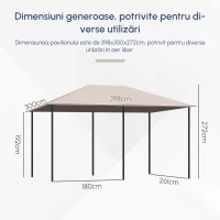 Outsunny Foișor de Grădină cu 6 Pereți Detașabili, Cadru Metalic și Țesătură din Poliester, 4x3x2,72 m, Bej(m-7)