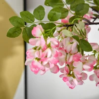 HOMCOM künstliche Pflanzen 150 cm Kunstpflanzen im Topf künstlicher Schnurbaum mit rosa Blumen Kunstpflanze Kunstbaum Zimmerpflanze Dekopflanze Büropflanze Kunststofftopf für drinnen und draußen(m-6)