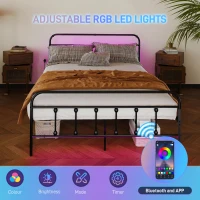 HOMCOM King Bed Frame with LED Lights and Charging Station, Metal Platform Bed Frame with Under Bed Storage, Black(m-4)