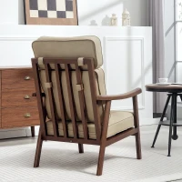 HOMCOM Sillón de Salón Tapizado en PU con Marco de Madera Cojines Acolchados Gruesos Caqui y Madera Nogal(m-9)