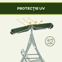 Outsunny Balansoar de Gradina 3 Locuri Acoperis Parasolar si Structura din Otel si Poliester, 172x110x153 cm, Alb si Verde(m-7)