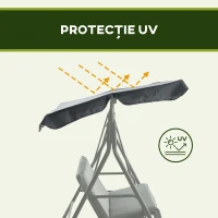 Outsunny Leagăn de Grădină cu 3 Locuri cu Copertină și Cadru din Oțel și Poliester, 172x110x153 cm, Gri(m-8)