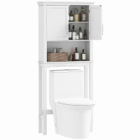 kleankin Meuble WC dessus de toilette avec placard à porte double, étagère réglable et niche, dim. 71 x 20,5 x 165 cm, blanc(m-11)