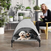 PawHut Outdoor Hondenbed met Dak, Verhoogd Hondenbed voor Middelgrote Honden, 76 x 61 x 71cm, Lichtgrijs(m-8)