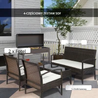 Outsunny zestaw mebli ogrodowych z technorattanu 4-częściowy brązowy + kremowy(m-5)