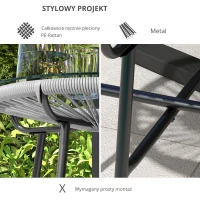 Outsunny Stolik boczny z rattanu, stolik bistro, stolik kawowy z blatem ze szkła, okrągły stolik ogrodowy, na taras, balkon, czarno-szary, 50 x 50 x 50 cm(m-5)