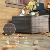 Outsunny 62 x 62cm Glass-Top Rattan Side Table - Dark Grey(m-4)