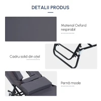 Outsunny Sezlong Relax Pliabil pentru plaja cu pernuta și deschidere pentru față în tesătură Oxford, Gri(m-8)