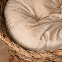 PawHut Rattan Katzenkorb Katzenhöhle Katzenhütte Katzenbett mit Kissen Haustierbett Wasserhyazinthe Braun 50 x 42 x 60 cm(m-8)