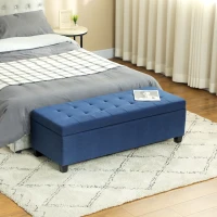 HOMCOM Banco de Almacenamiento Puff de Almacenaje Taburete Tapizado en Lino con Tapa Abatible para Entrada 125x49x41,5 cm Azul(m-2)